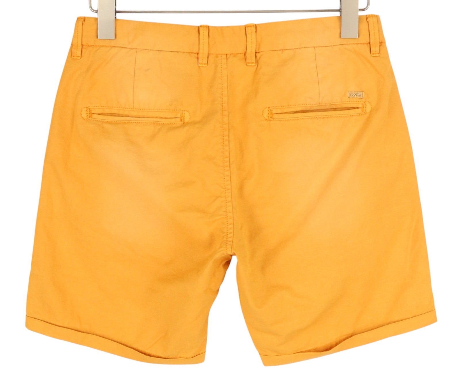 SCOTCH & SODA Men Shorts W29 Chino Washed Orange Turn-Up Zip Fly Logo Casual