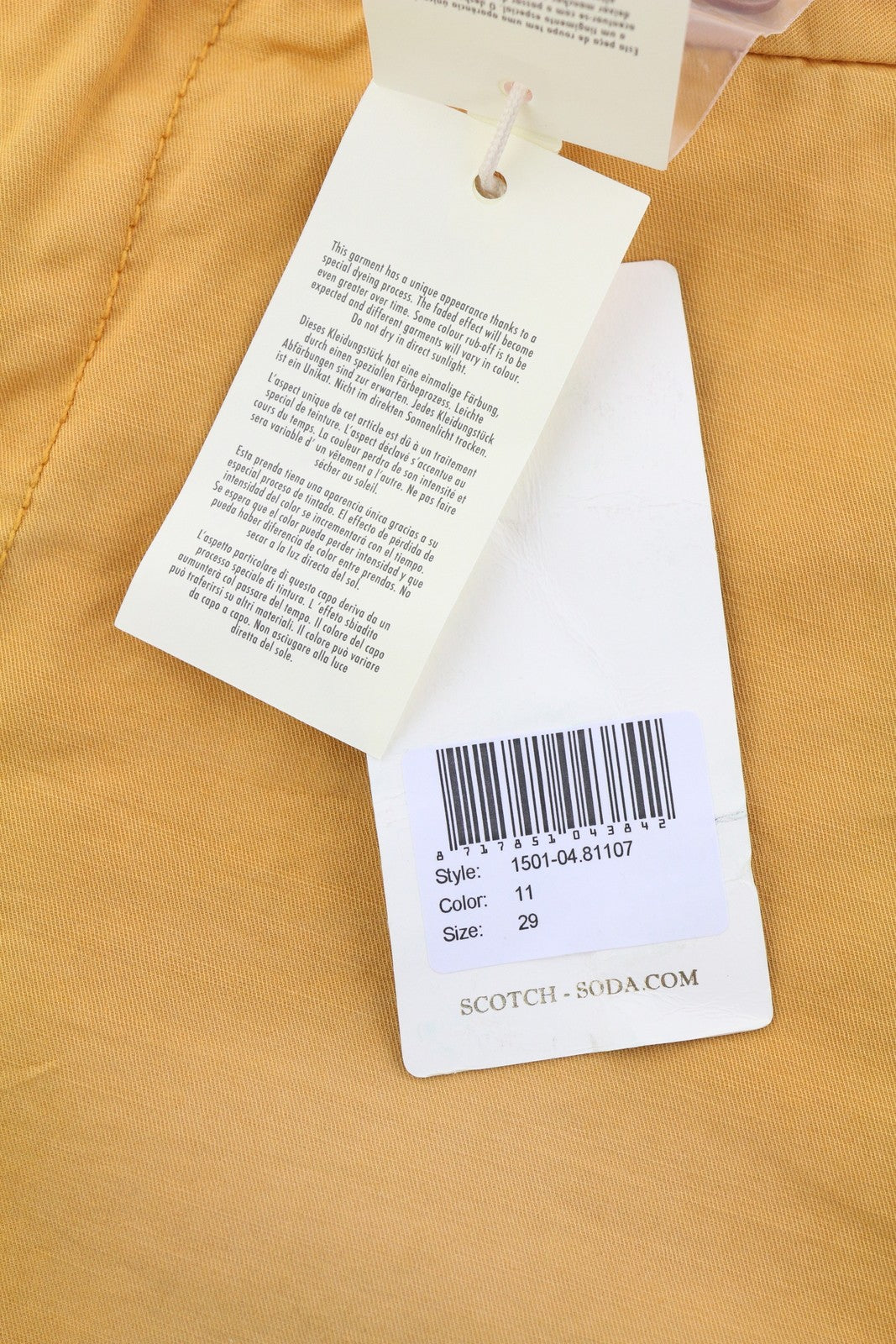 SCOTCH & SODA Men Shorts W29 Chino Washed Orange Turn-Up Zip Fly Logo Casual