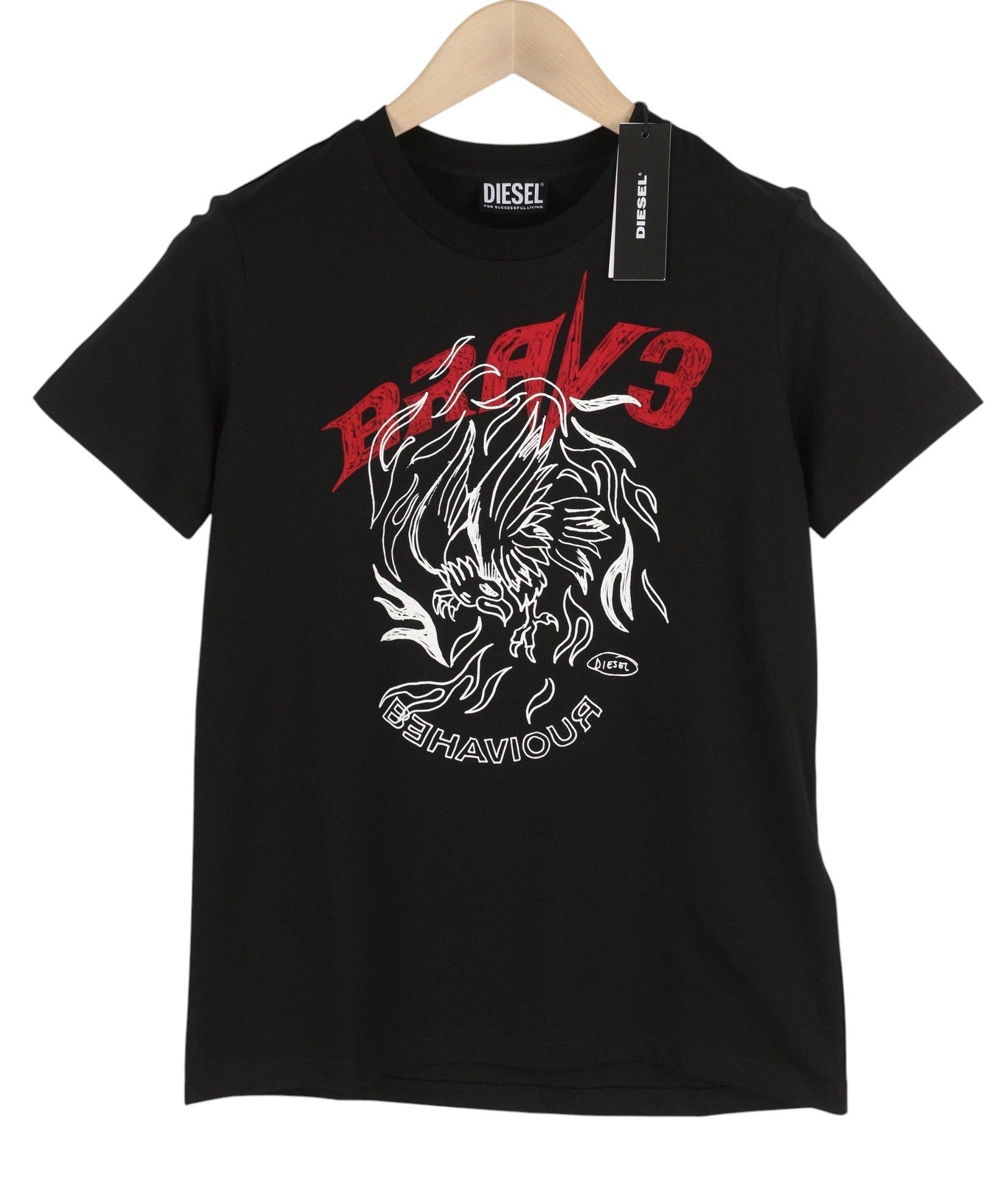 DIESEL T-Sily-B2 Men T-Shirt M Black Tricot Stretchy Crew Collar Short Sleeved