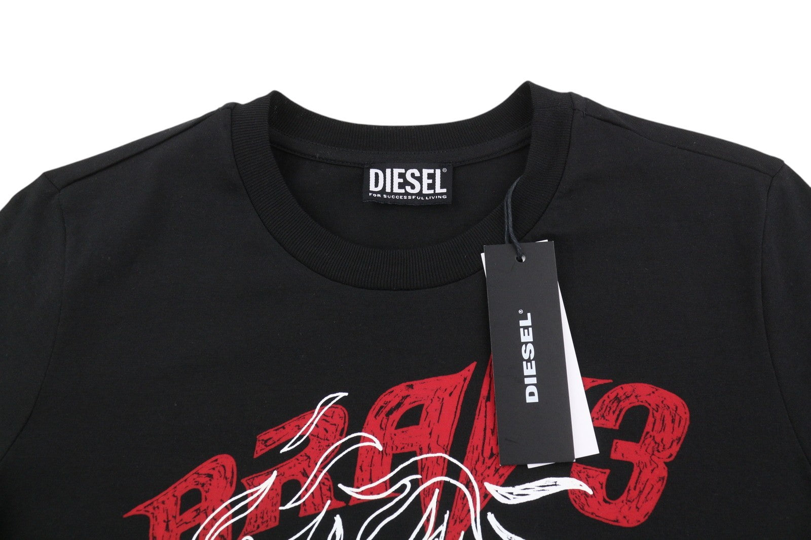 DIESEL T-Sily-B2 Men T-Shirt M Black Tricot Stretchy Crew Collar Short Sleeved