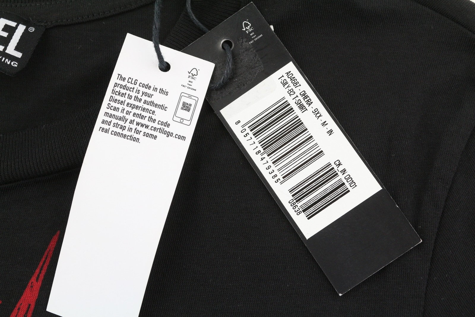 DIESEL T-Sily-B2 Men T-Shirt M Black Tricot Stretchy Crew Collar Short Sleeved