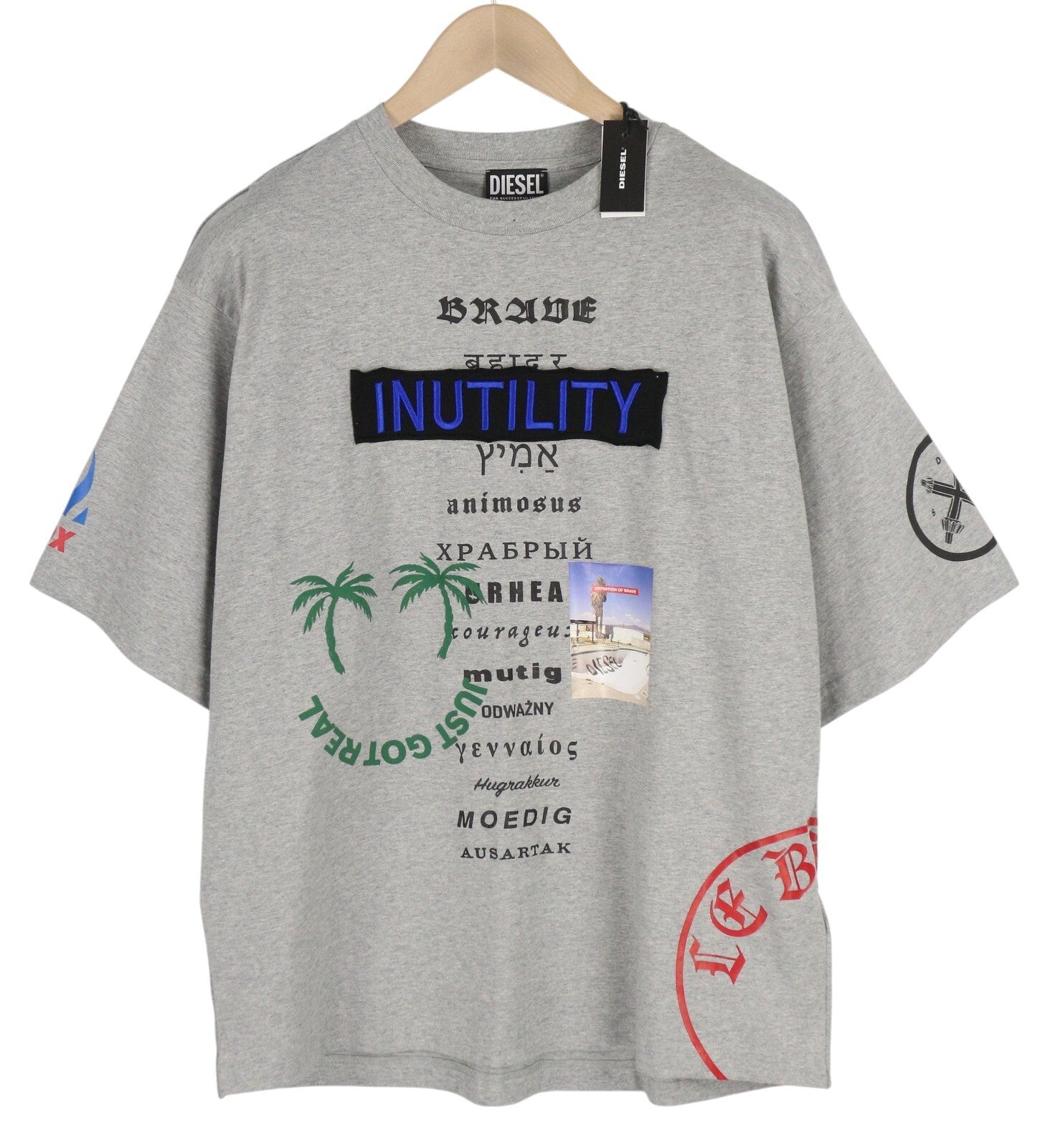 DIESEL T-Balm-B2 Men T-Shirt M Grey Melange Oversized Patterned RRP€125