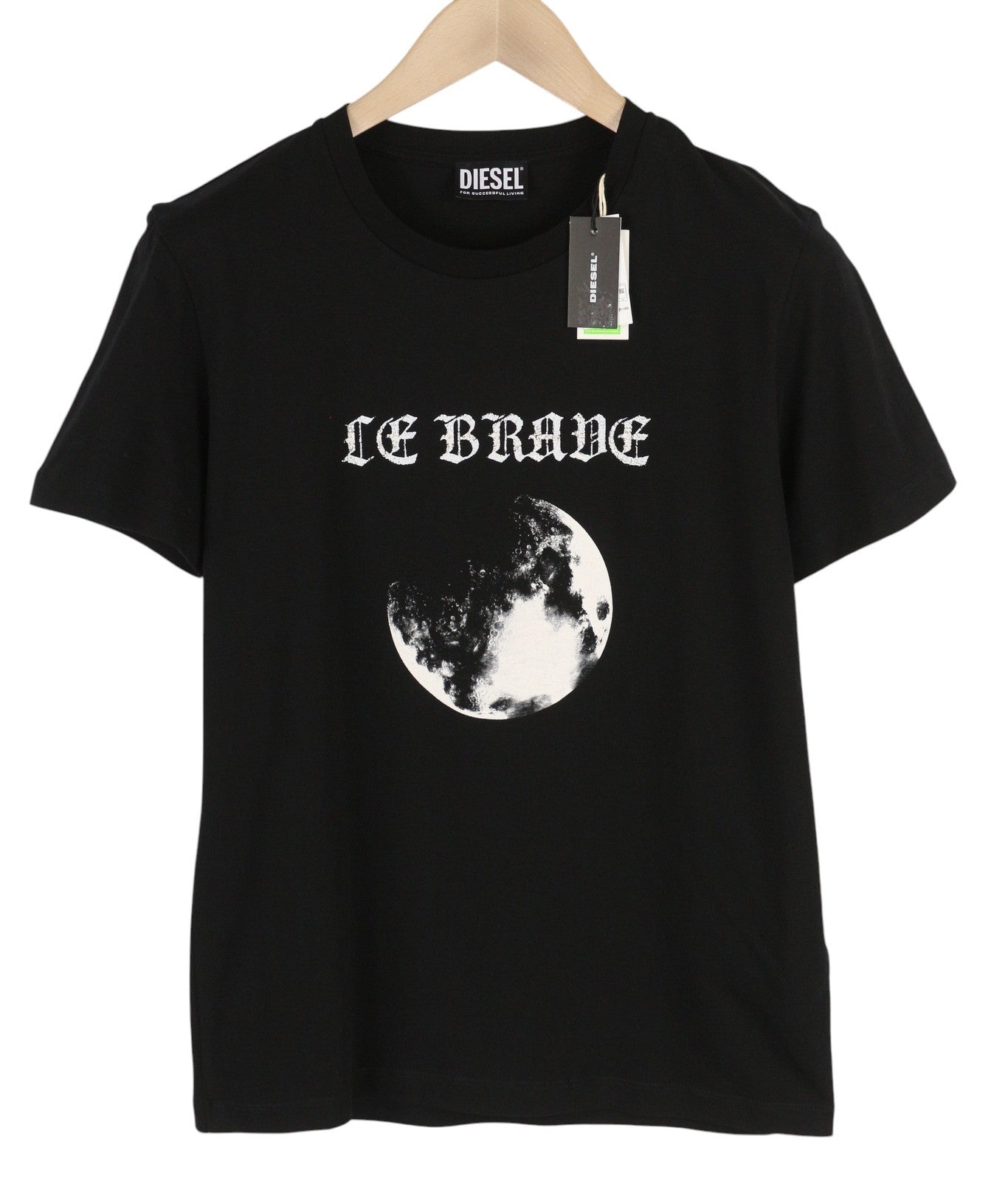 DIESEL T-Iny-B1 Men T-Shirt S Black Tricot Stretch Crew Collar Short Sleeved