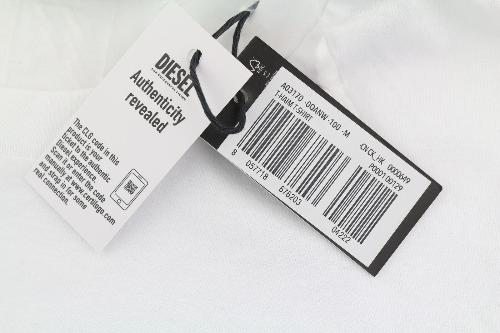 DIESEL T-Haim Men T-Shirt M White Tricot Patch Pocket Crew Neck Short Sleeve