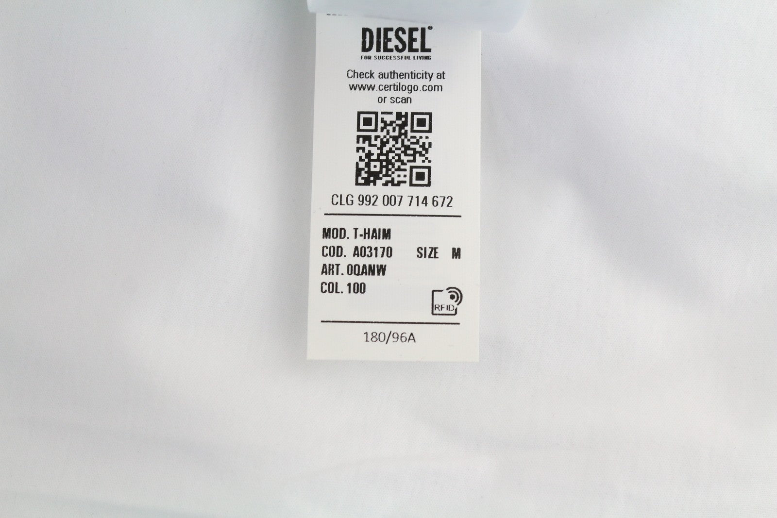 DIESEL T-Haim Men T-Shirt M White Tricot Patch Pocket Crew Neck Short Sleeve