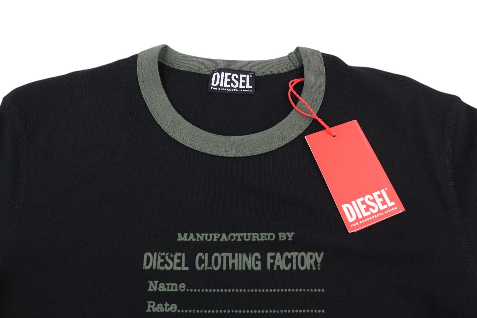 DIESEL T-Diegor-C3 Men T-Shirt L Black Tricot Stretchy Crew Neck Short Sleeve