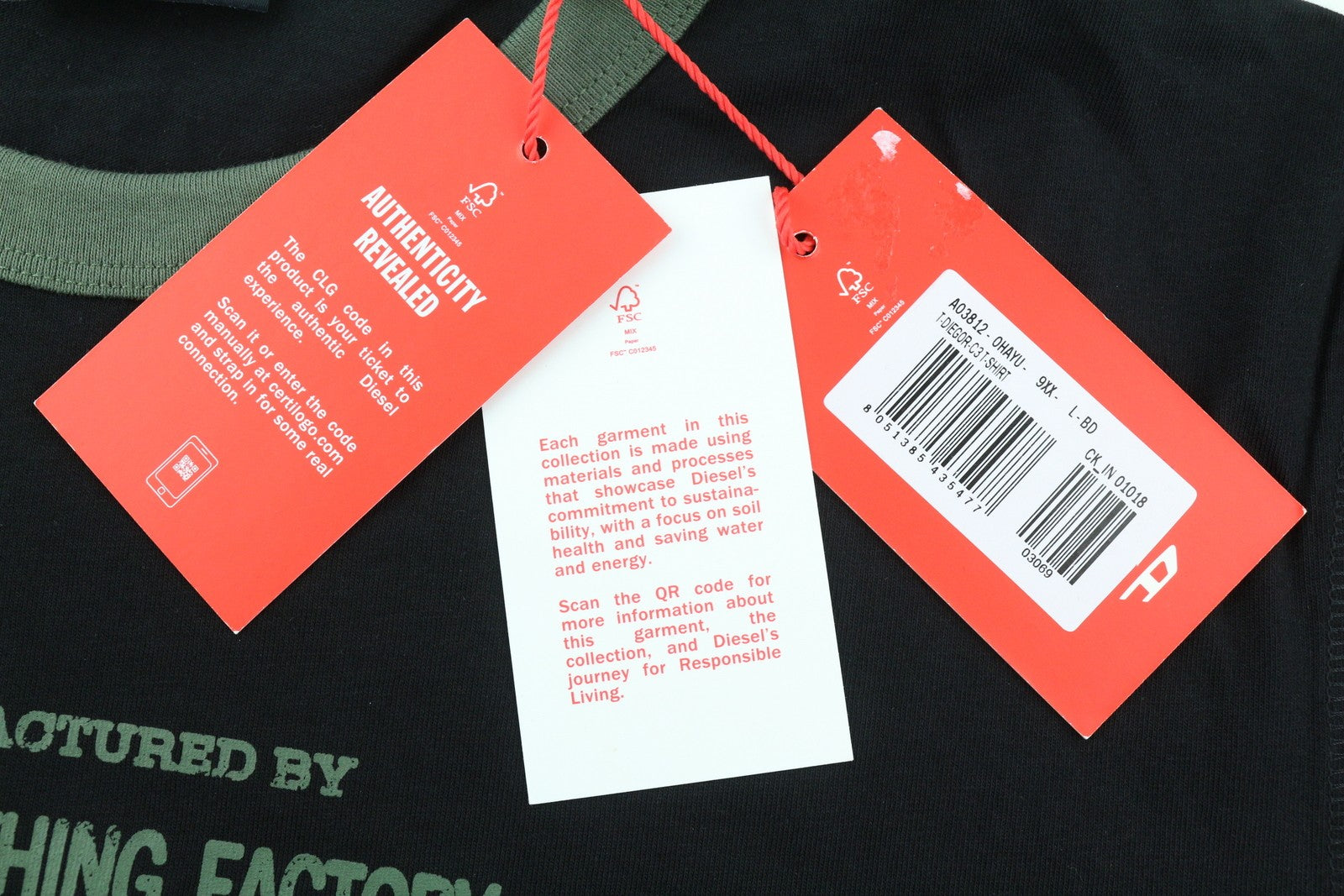 DIESEL T-Diegor-C3 Men T-Shirt L Black Tricot Stretchy Crew Neck Short Sleeve