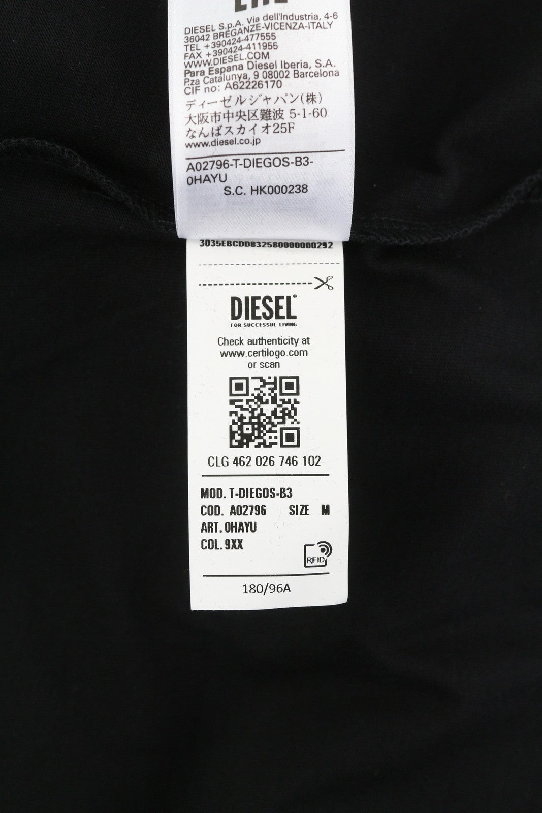 DIESEL T-Diegos-B3 Men T-Shirt M Black Tricot Stretchy Crew Neck Short Sleeved