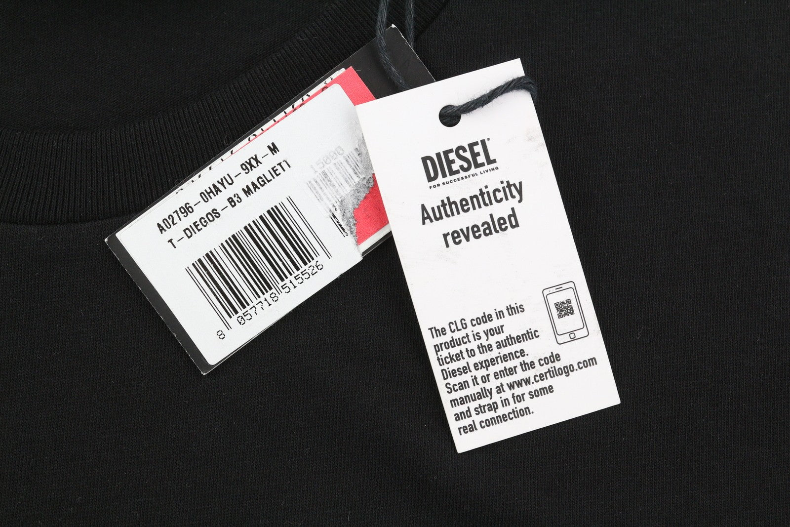 DIESEL T-Diegos-B3 Men T-Shirt M Black Tricot Stretchy Crew Neck Short Sleeved