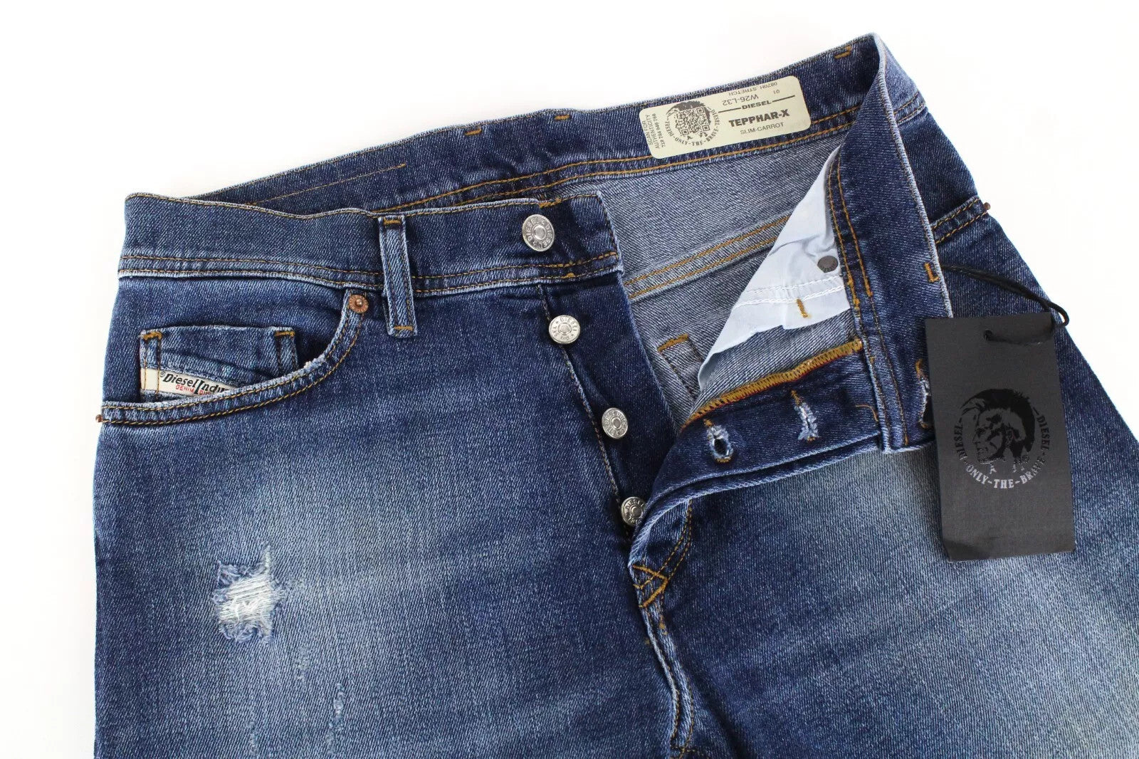 DIESEL Tepphar-X 0870H Men Jeans W29/L32 Slim Carrot Blue Cotton Stretch Washed