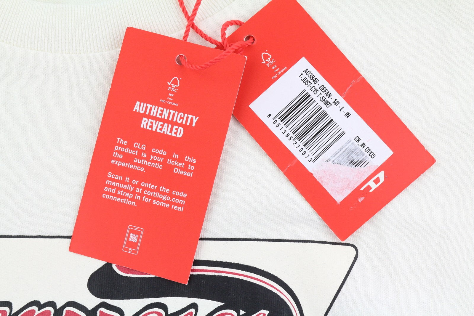 DIESEL T-Just-C15 Men T-Shirt L White Tricot Stretchy Crew Neck Short Sleeved