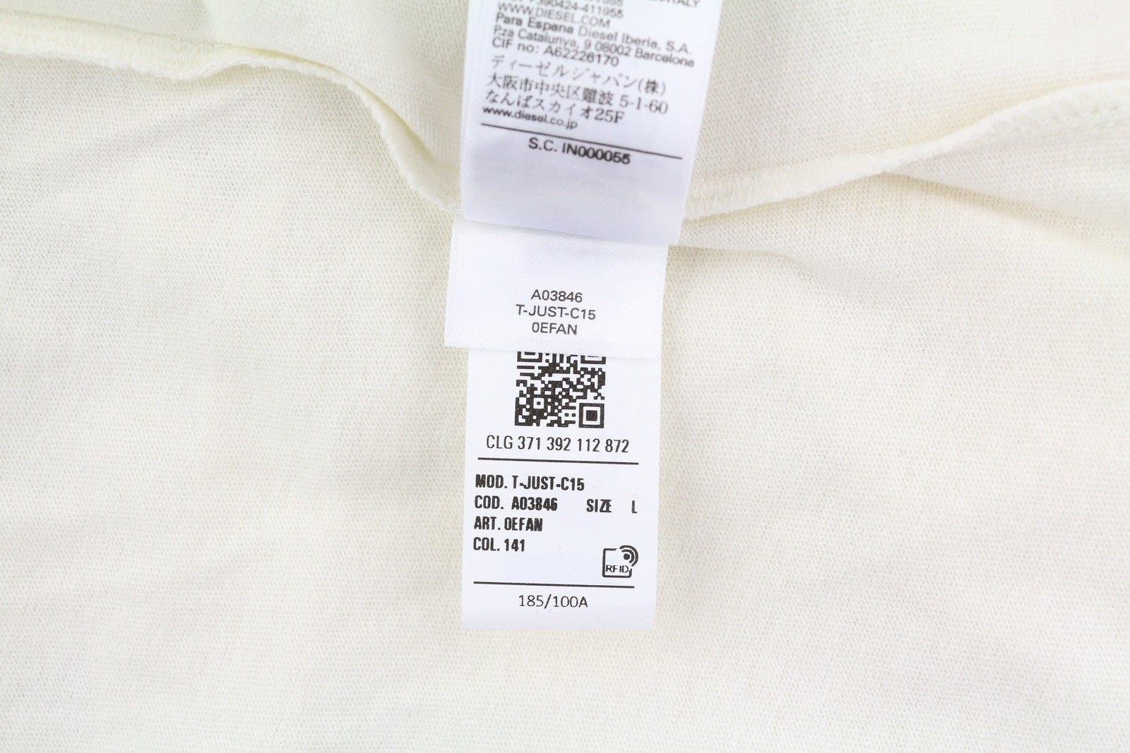 DIESEL T-Just-C15 Men T-Shirt L White Tricot Stretchy Crew Neck Short Sleeved