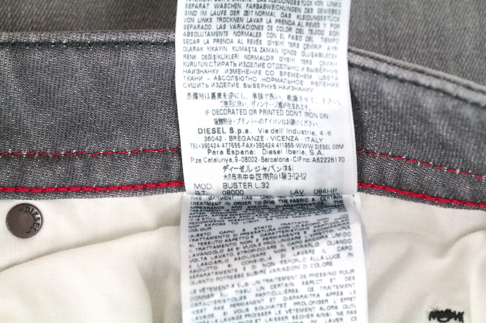 DIESEL Buster 084HP Men's Jeans W30/L32 Button-Fly Washed Slim Tapered Denim