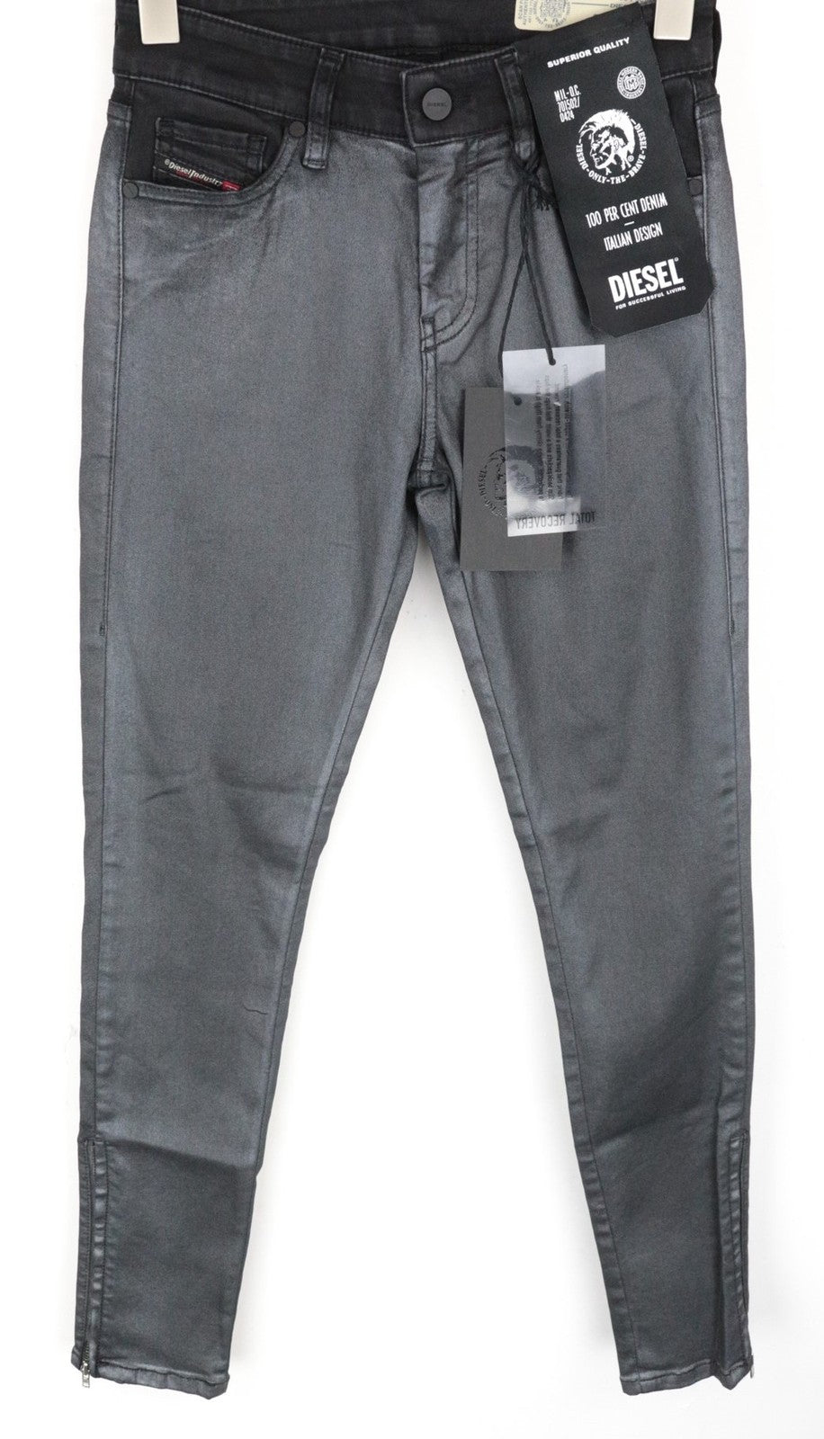 DIESEL Slandy-Zip 069GF Women's Jeans W25/L30 Coated Mid-Rise Skinny Fit Denim