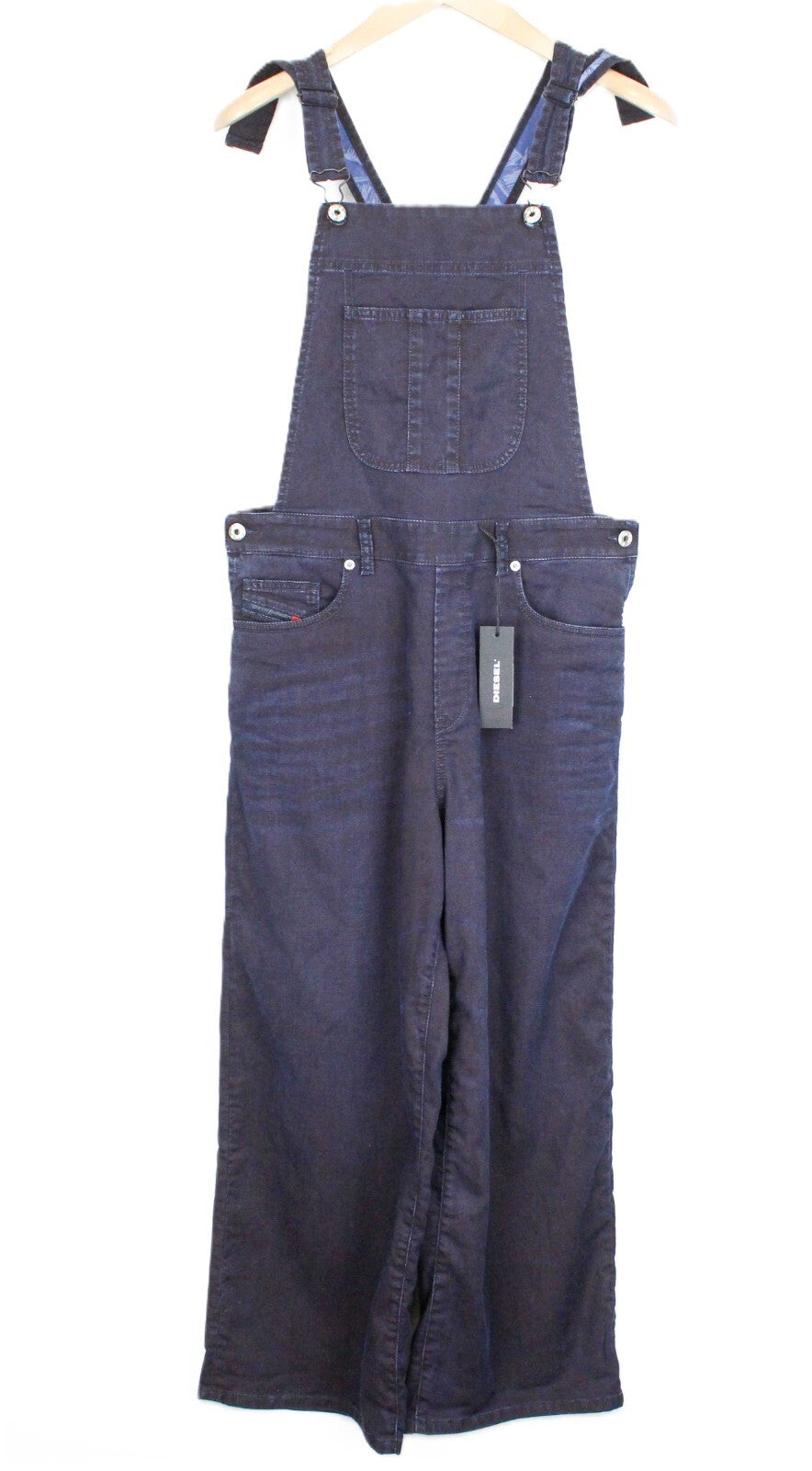 DIESEL Bady-NE 0681S Women's Jumpsuit S Wide Blue Stretch Cotton Dungarees