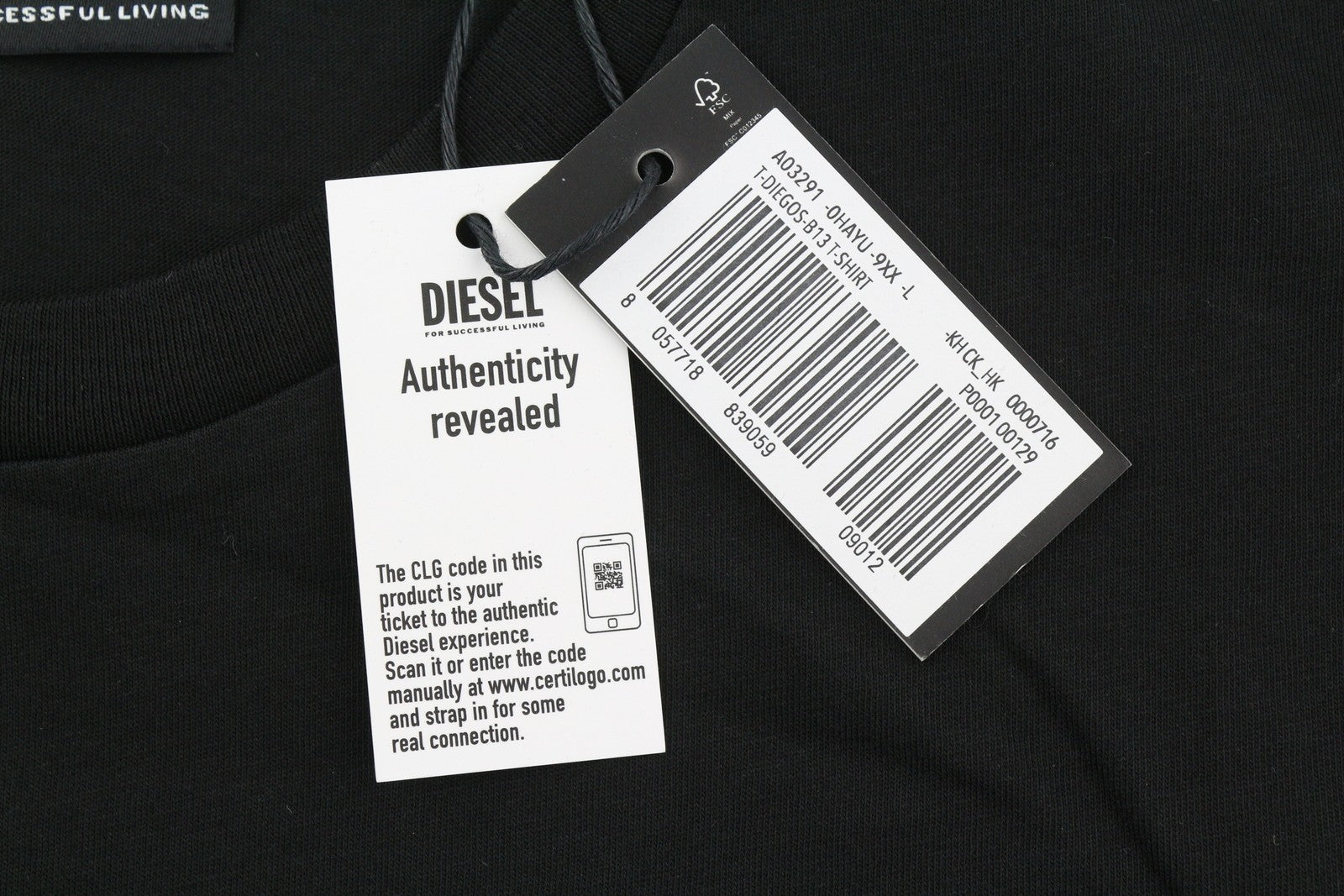 DIESEL T-Diegos-B13 Men T-Shirt L Black Tricot Stretchy Crew Neck Short Sleeve
