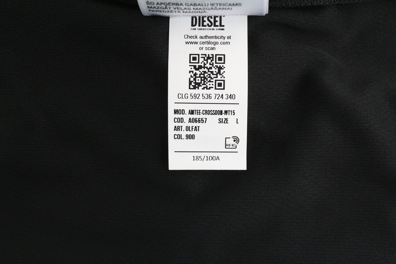 DIESEL Amtee-Crossoon-WT15 Men T-Shirt L Black 55DSL Sport Jersey Short Sleeved