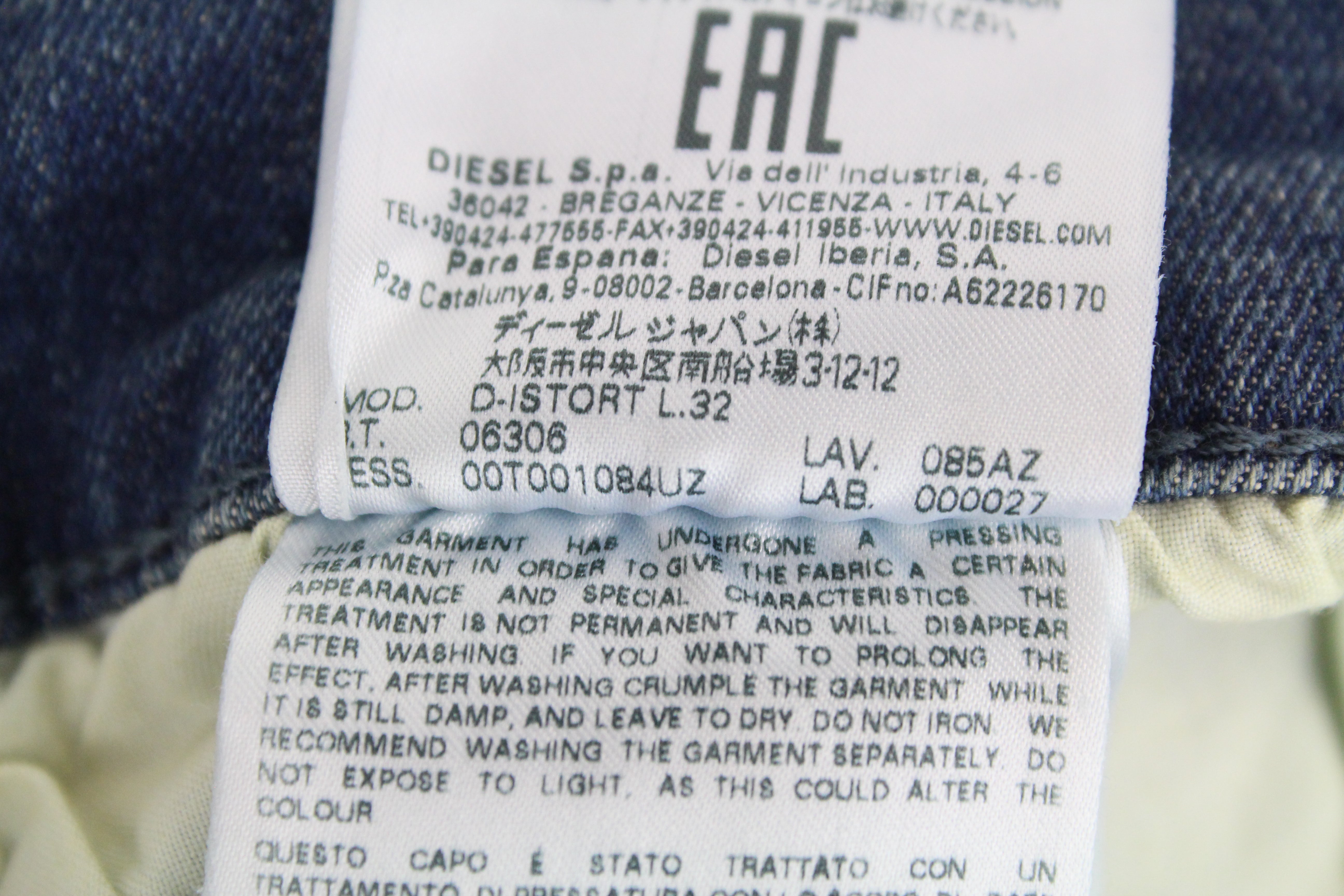 DIESEL D-Istort 085AZ Men's Jeans W36/L32 Super Skinny Fit Blue Stretch 5-Pocket