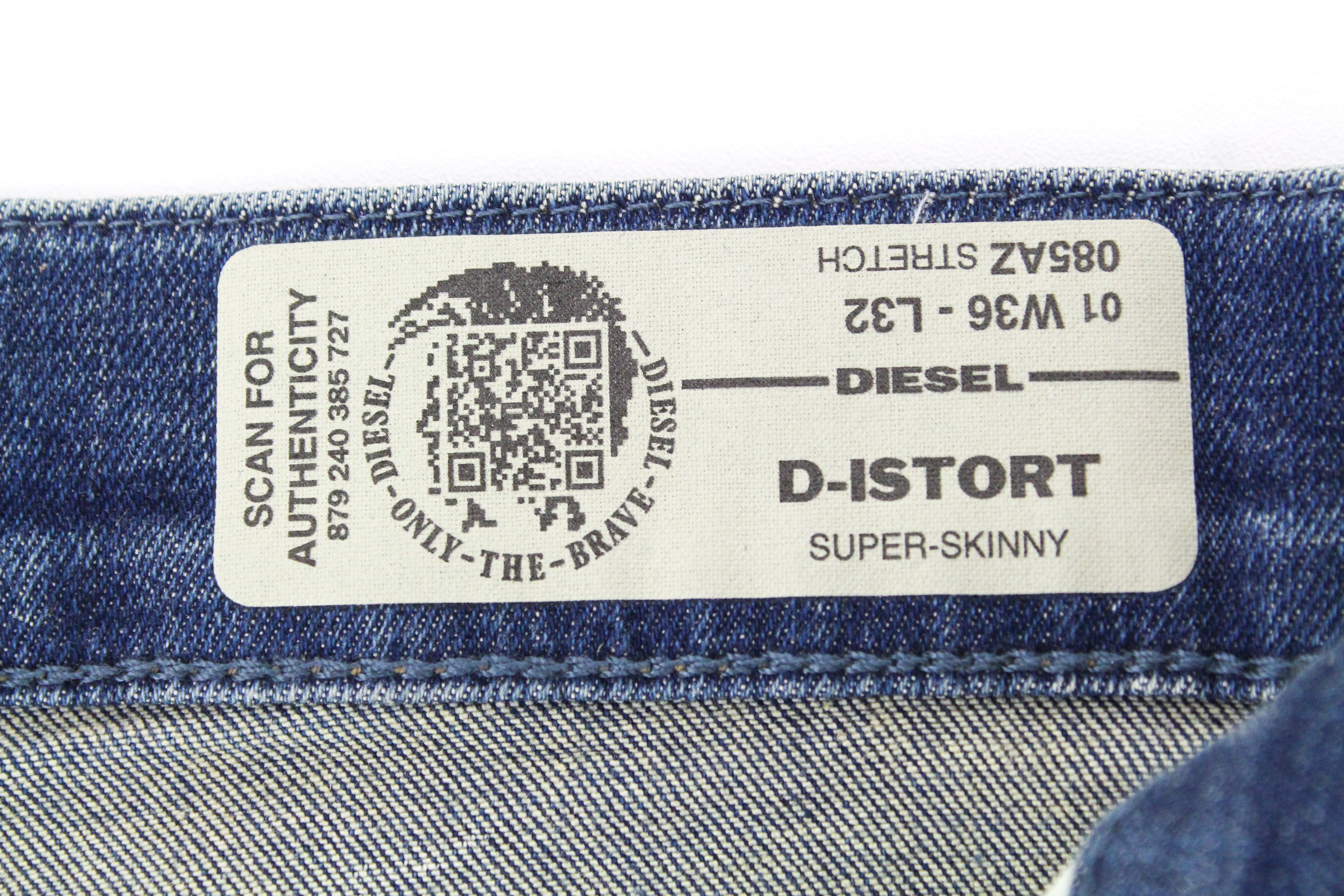 DIESEL D-Istort 085AZ Men's Jeans W36/L32 Super Skinny Fit Blue Stretch 5-Pocket