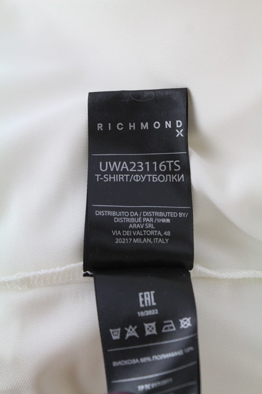 RICHMOND Women`s T-Shirt S Off White Short Sleeve Strap Zipper  All Seasons