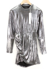 JOHN RICHMOND Womens Classic ~S Silver Shiny Long Sleeve Mock Neck Short Length