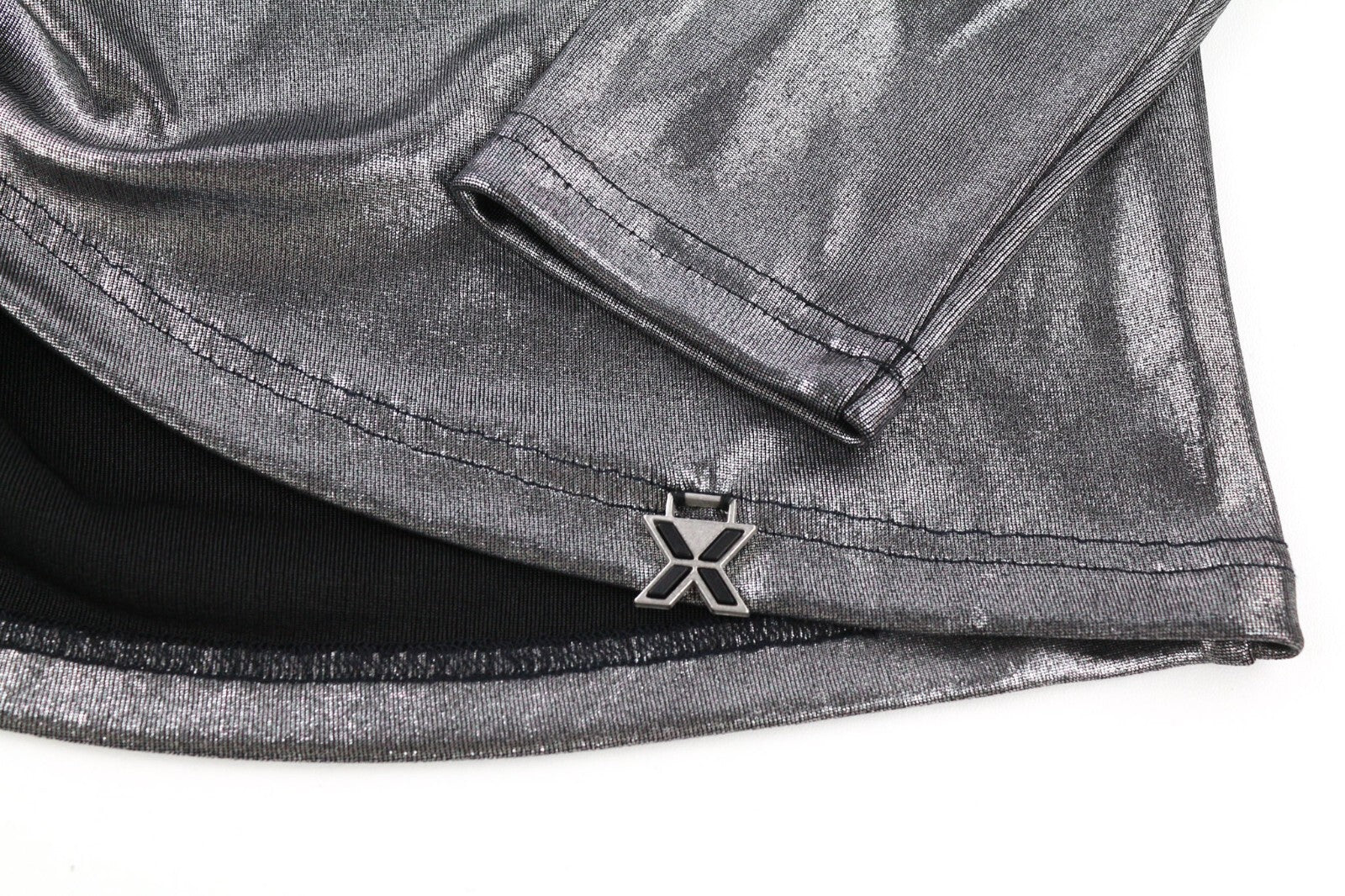 JOHN RICHMOND Womens Classic ~S Silver Shiny Long Sleeve Mock Neck Short Length