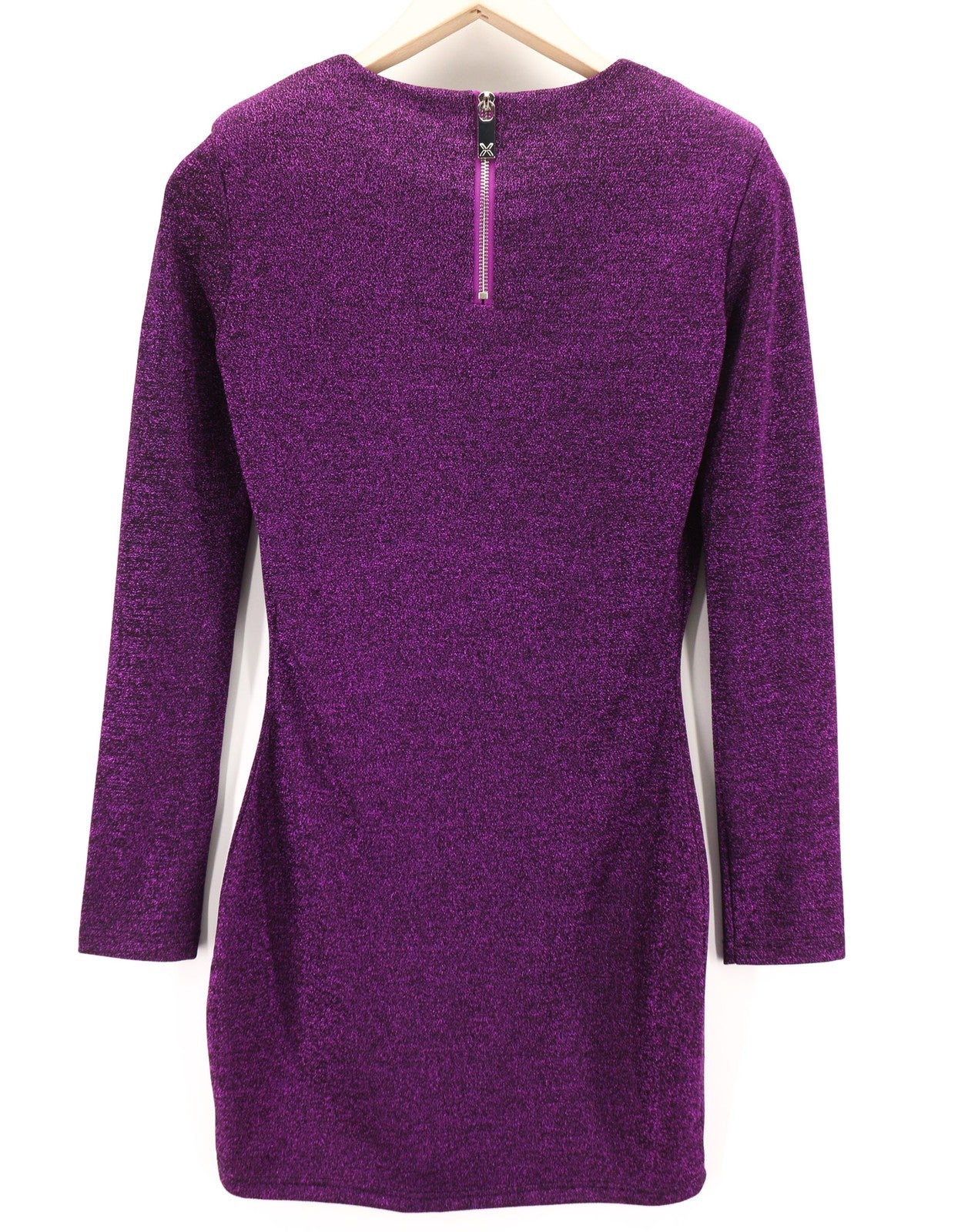 JOHN RICHMOND Womens Classic S Violet Glitter Cut-Out Fitted Long Sleeve Short