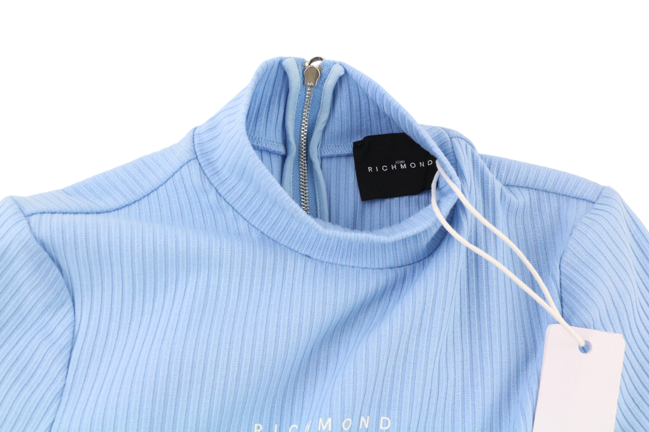 JOHN RICHMOND Womens Classic ~S Blue Cut-Out Long Sleeve Ribbed  Zipper Mini