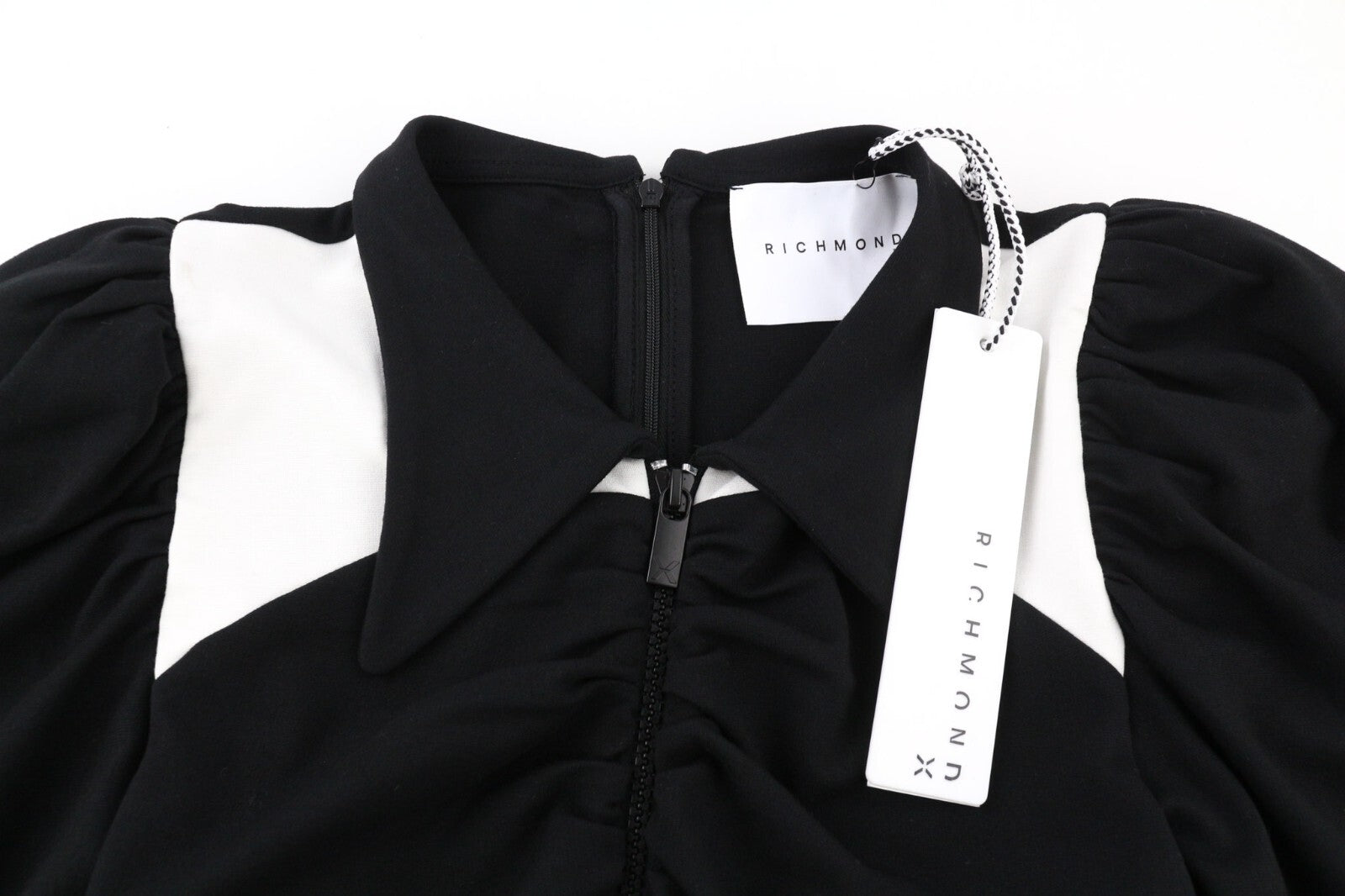 JOHN RICHMOND Womens Classic S Black Puff Long Sleeves Ruffle Polo Zipper Mini