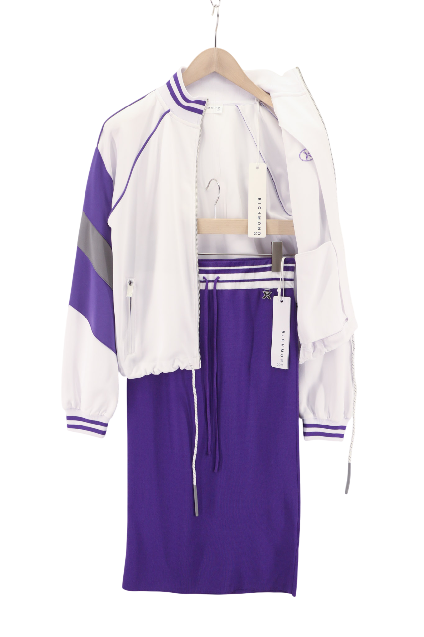 JOHN RICHMOND Women Set S Violet Long Sleeve Sweatshirt Zipper Knee-Length Skirt