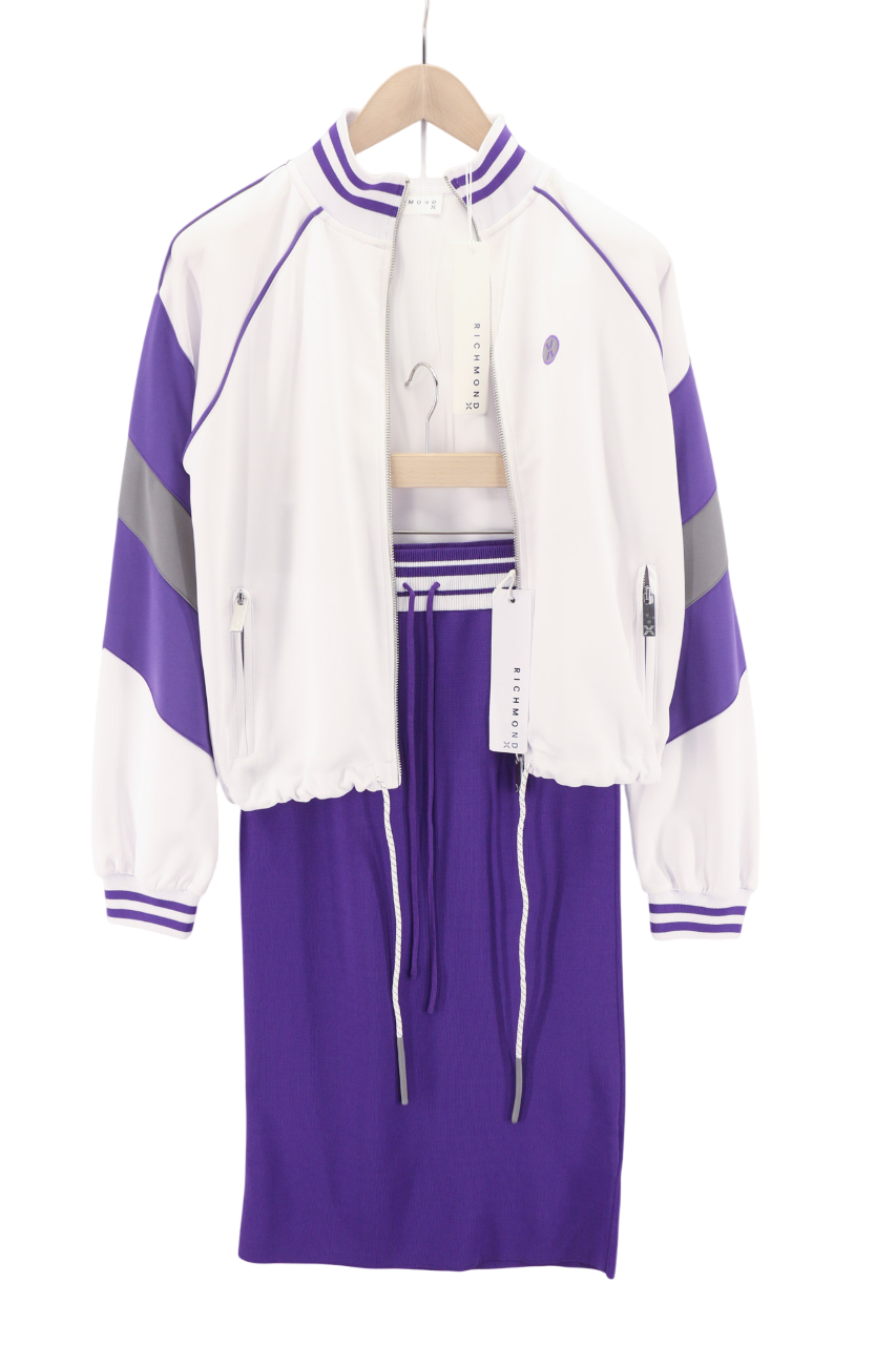 JOHN RICHMOND Women Set S Violet Long Sleeve Sweatshirt Zipper Knee-Length Skirt