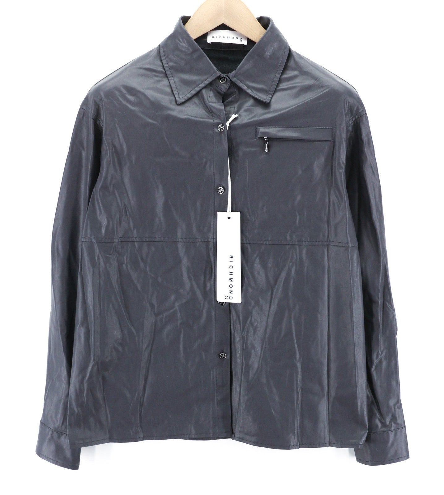 JOHN RICHMOND Womens Set S Grey Fake Leather Buttoned Outfits Regular 2 Pc