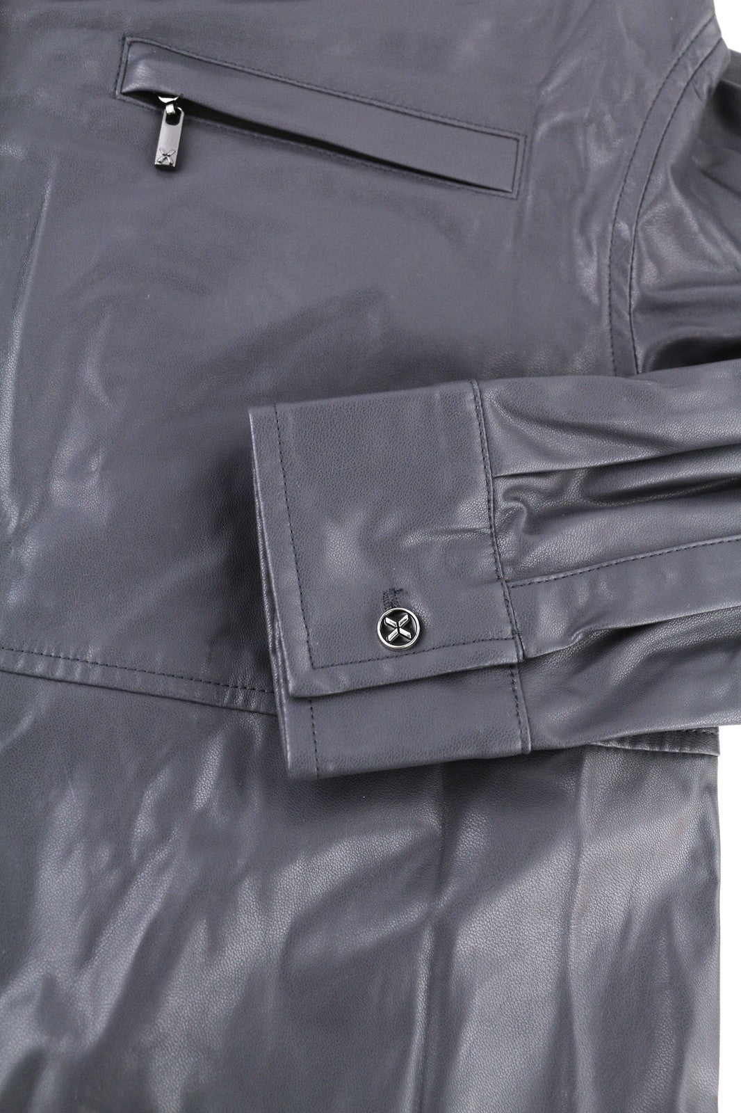 JOHN RICHMOND Womens Set S Grey Fake Leather Buttoned Outfits Regular 2 Pc