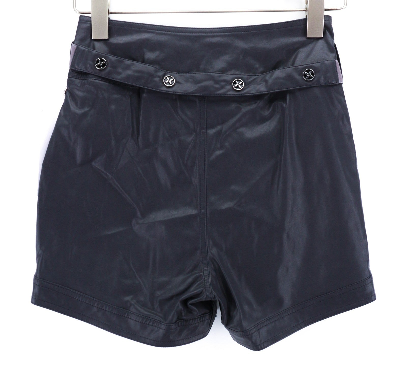 JOHN RICHMOND Womens Shorts S Grey Fake Leather High Rise Belted Pockets