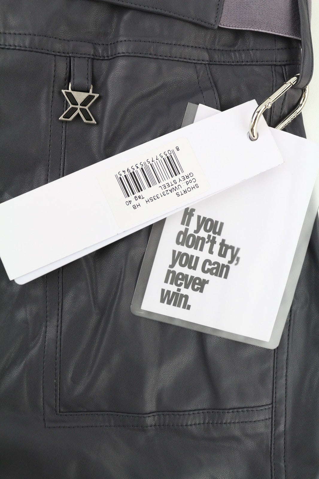 JOHN RICHMOND Womens Shorts S Grey Fake Leather High Rise Belted Pockets