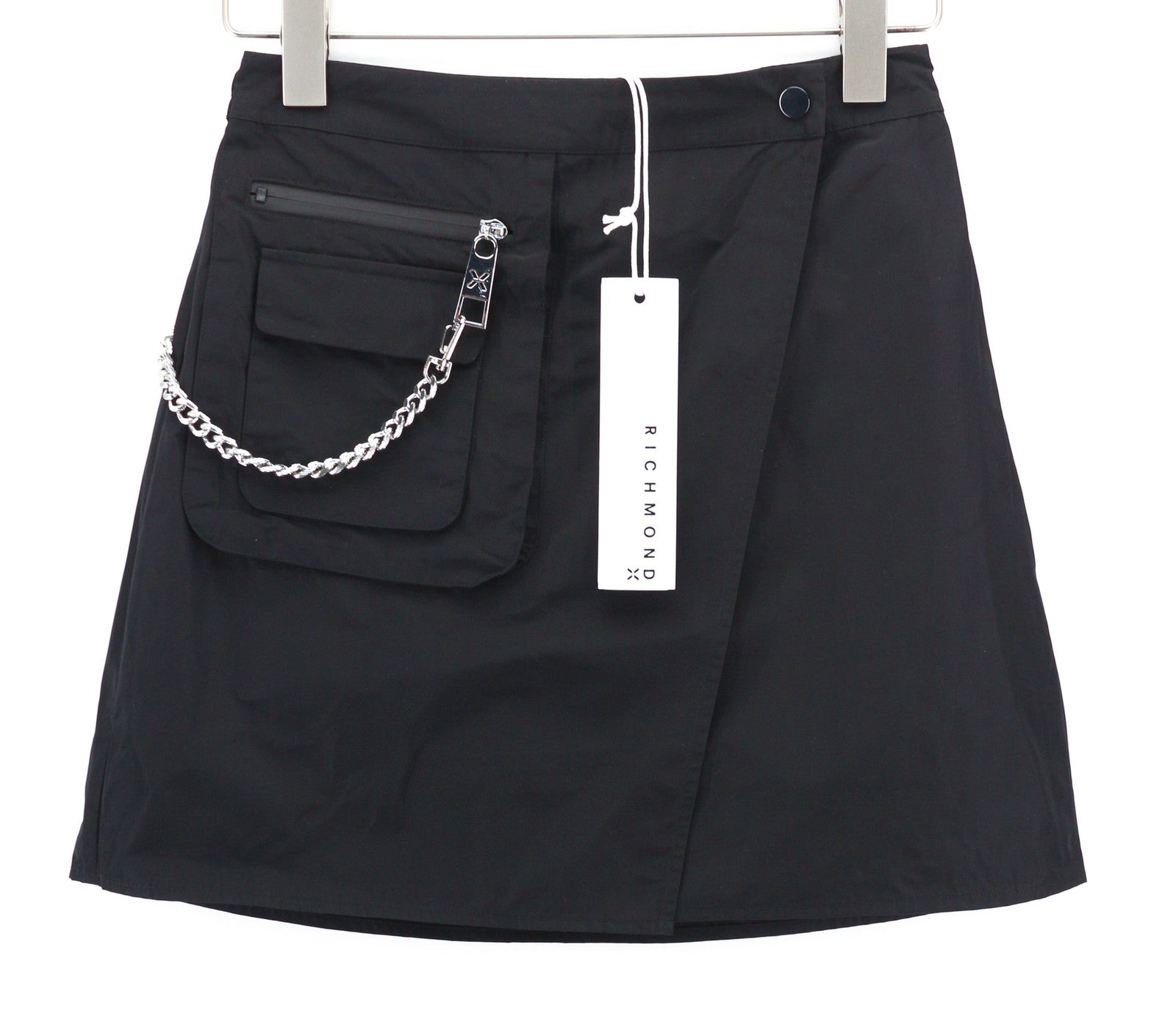 JOHN RICHMOND Womens Skirt ~S Black Chain Zipper Patch Pocket   Short