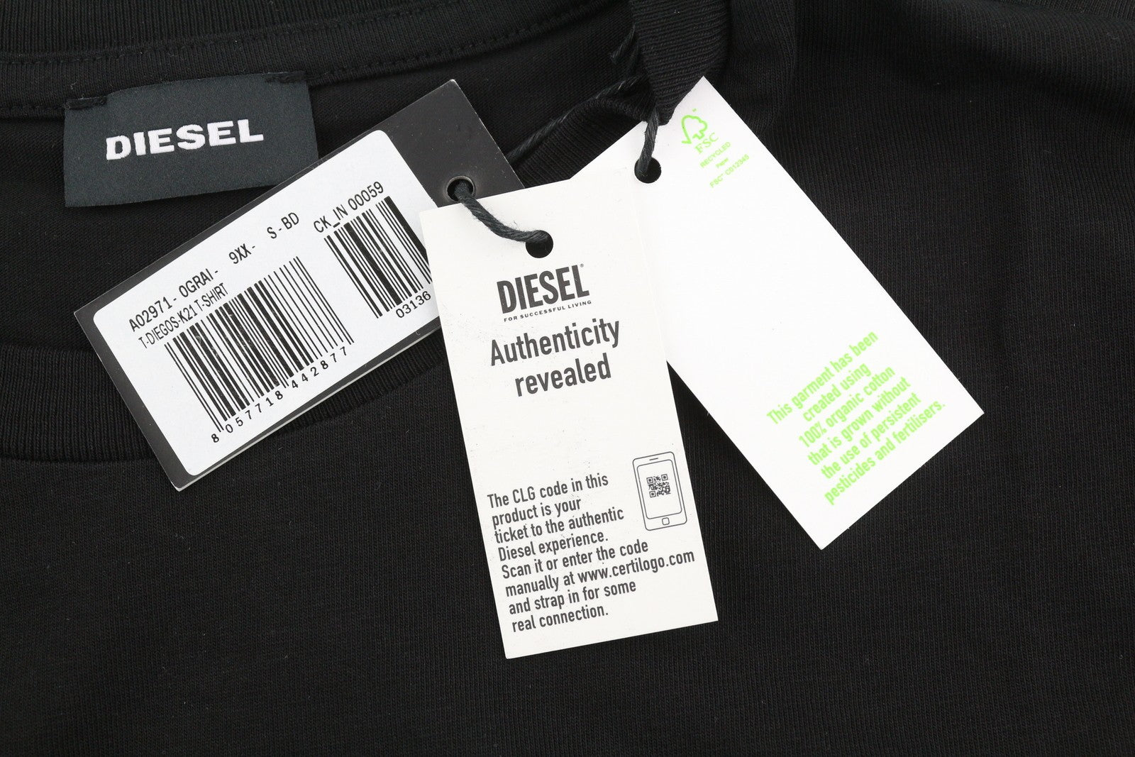 DIESEL T-Diegos-K21 Men T-Shirt S Black Tricot Stretch Short Sleeved Front Logo