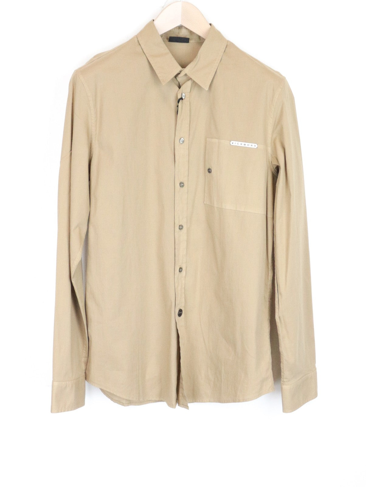 RICHMOND Men's Shirt L Light Brown Stretch Cotton Long Sleeve Button-Up Fit