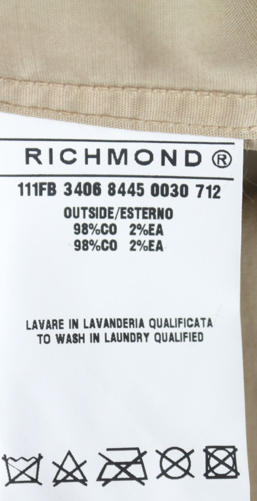 RICHMOND Men's Shirt L Light Brown Stretch Cotton Long Sleeve Button-Up Fit