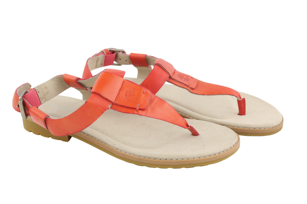 TIMBERLAND A23UF Womens EU37.5 UK4.5 Orange Leather Open Toe Buckle Sandals