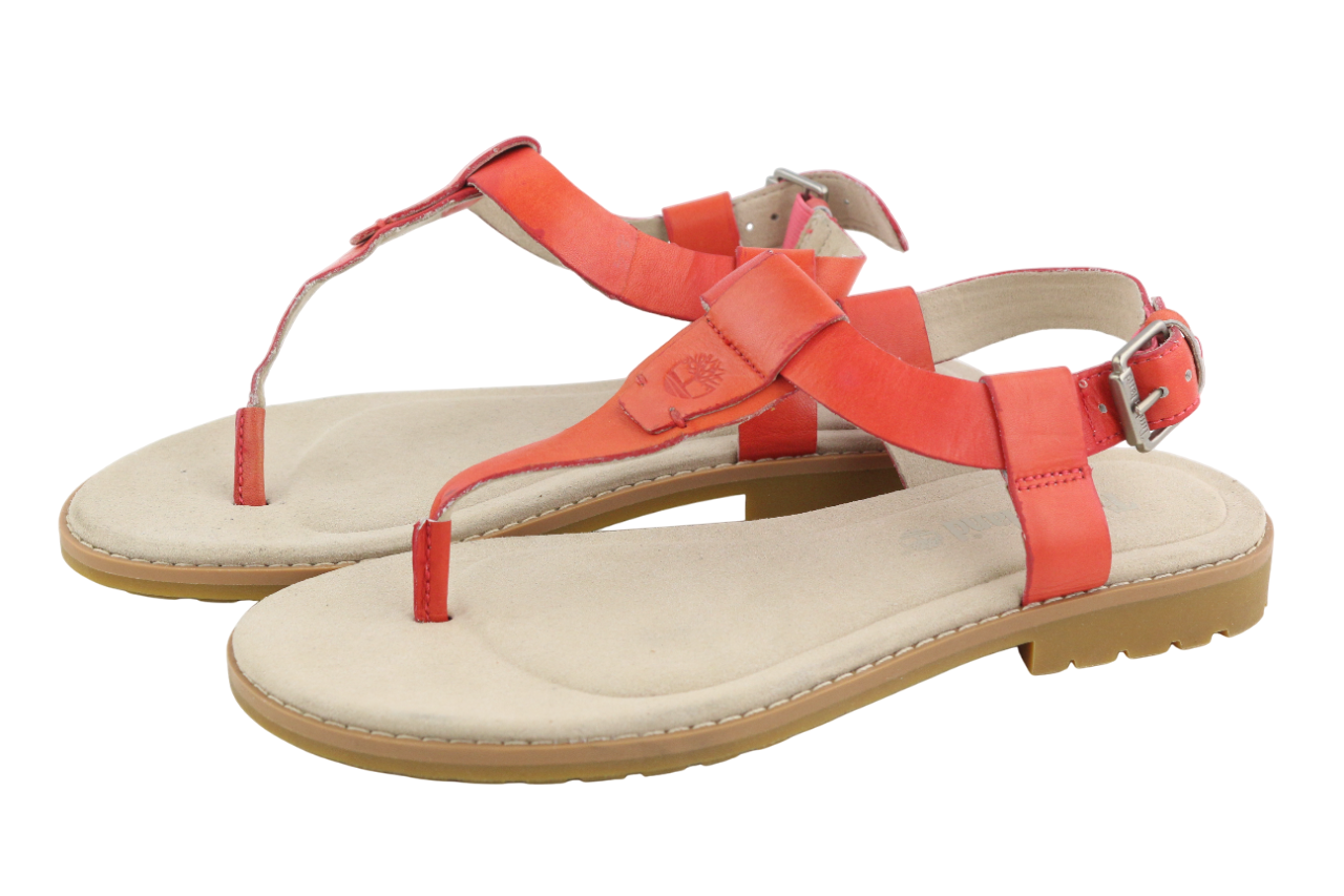 TIMBERLAND A23UF Womens EU37.5 UK4.5 Orange Leather Open Toe Buckle Sandals