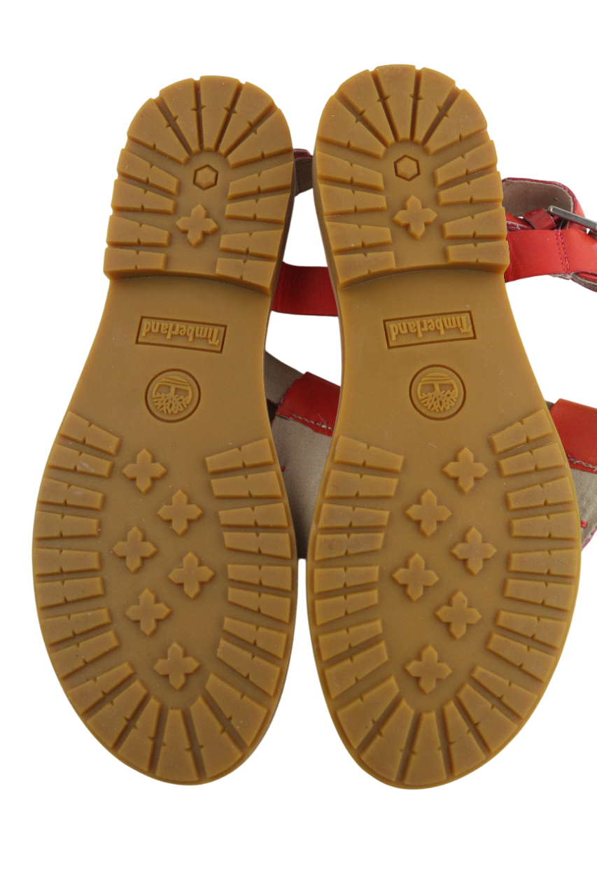 TIMBERLAND A23UF Womens EU37.5 UK4.5 Orange Leather Open Toe Buckle Sandals