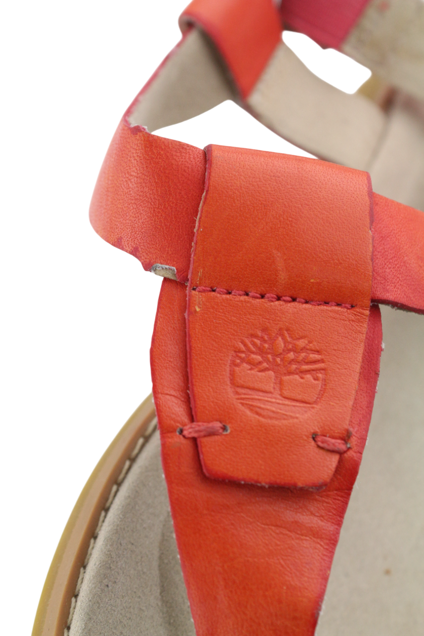 TIMBERLAND A23UF Womens EU37.5 UK4.5 Orange Leather Open Toe Buckle Sandals
