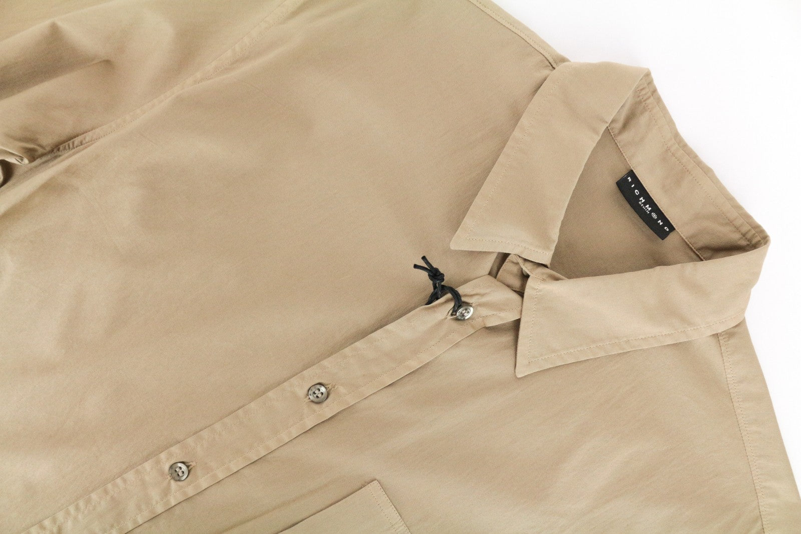 RICHMOND Men's Shirt L Light Brown Cotton Stretch Button-Up Pocket Long Sleeve