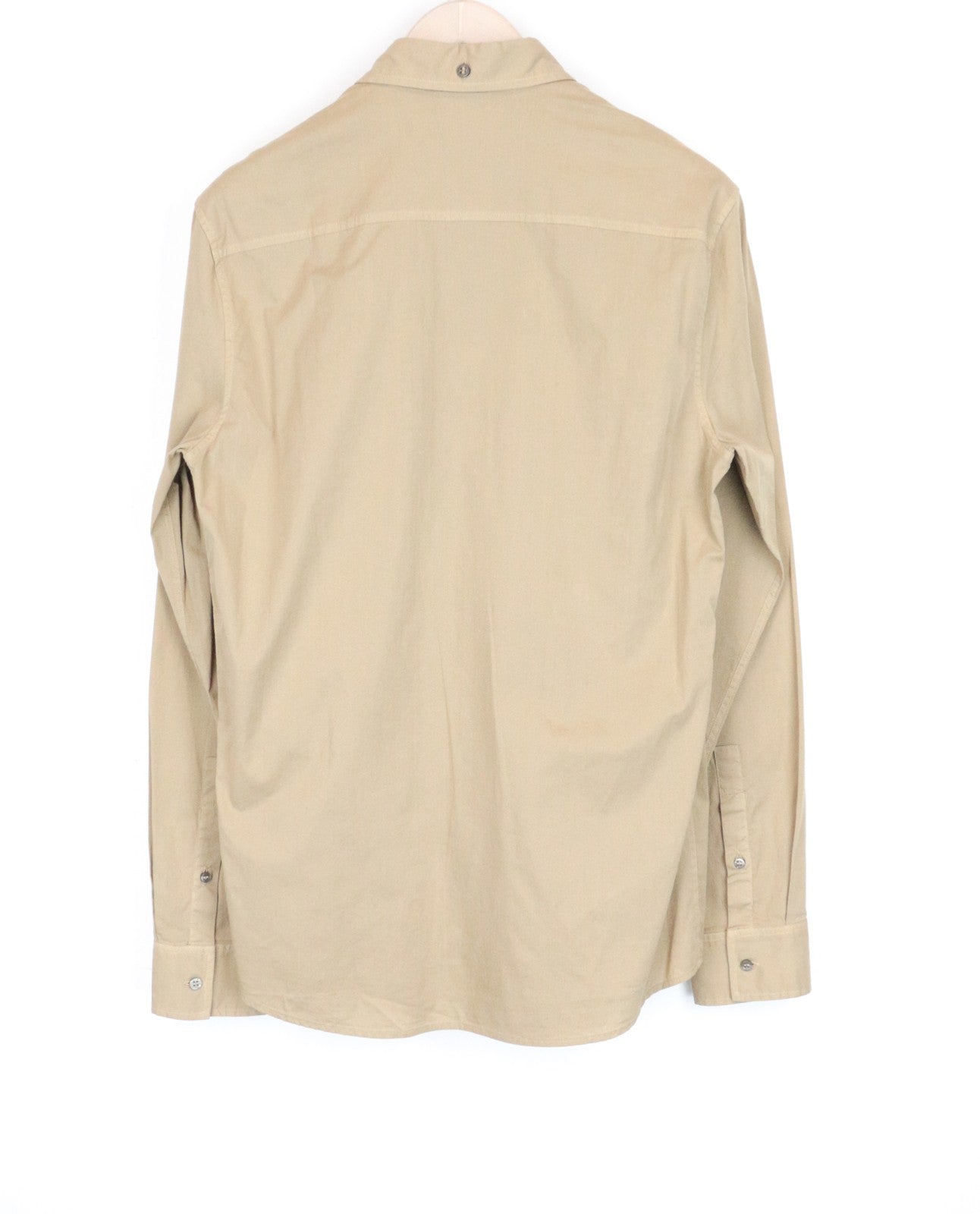 RICHMOND Men's Shirt L Light Brown Cotton Stretch Button-Up Pocket Long Sleeve