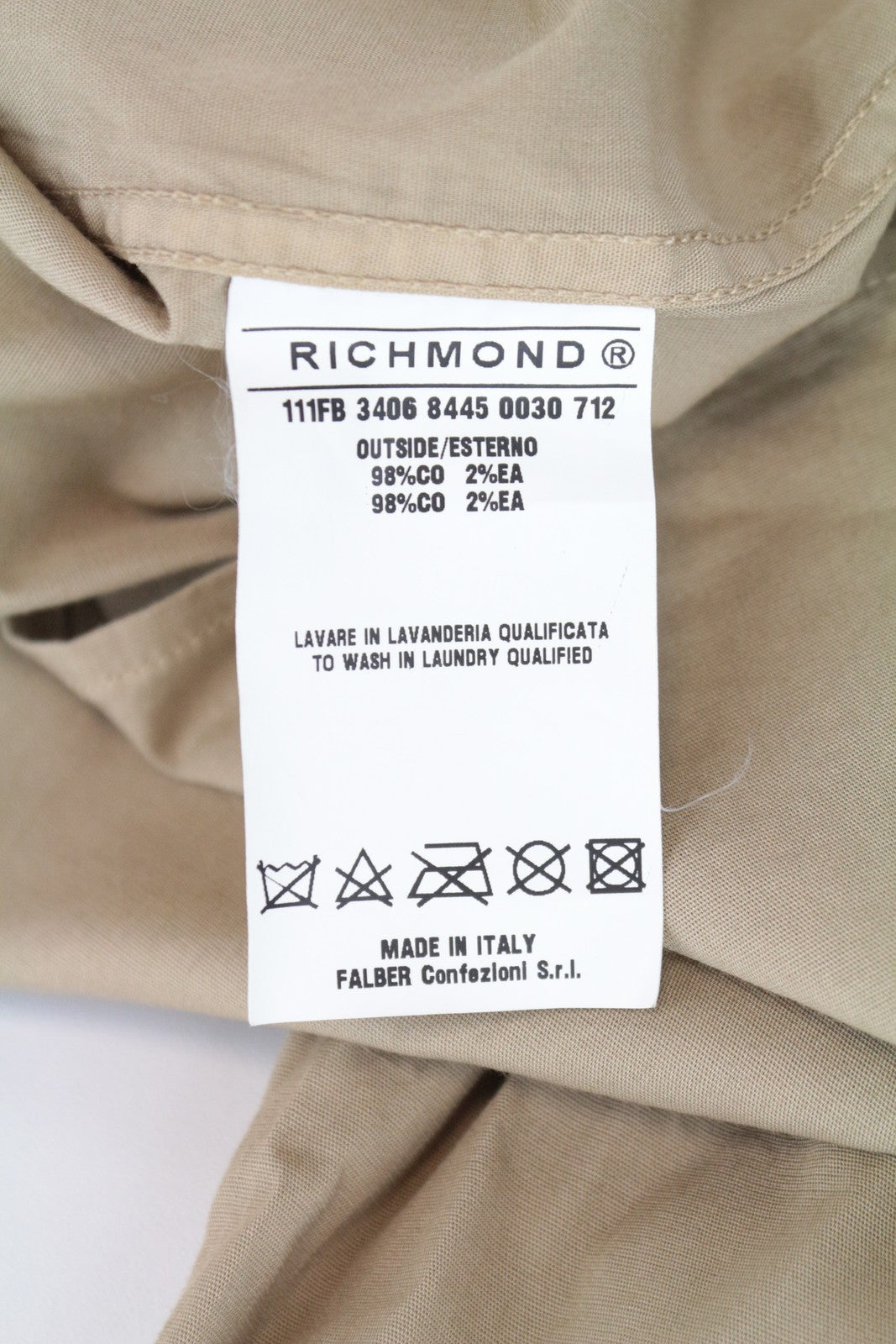 RICHMOND Men's Shirt L Light Brown Cotton Stretch Button-Up Pocket Long Sleeve