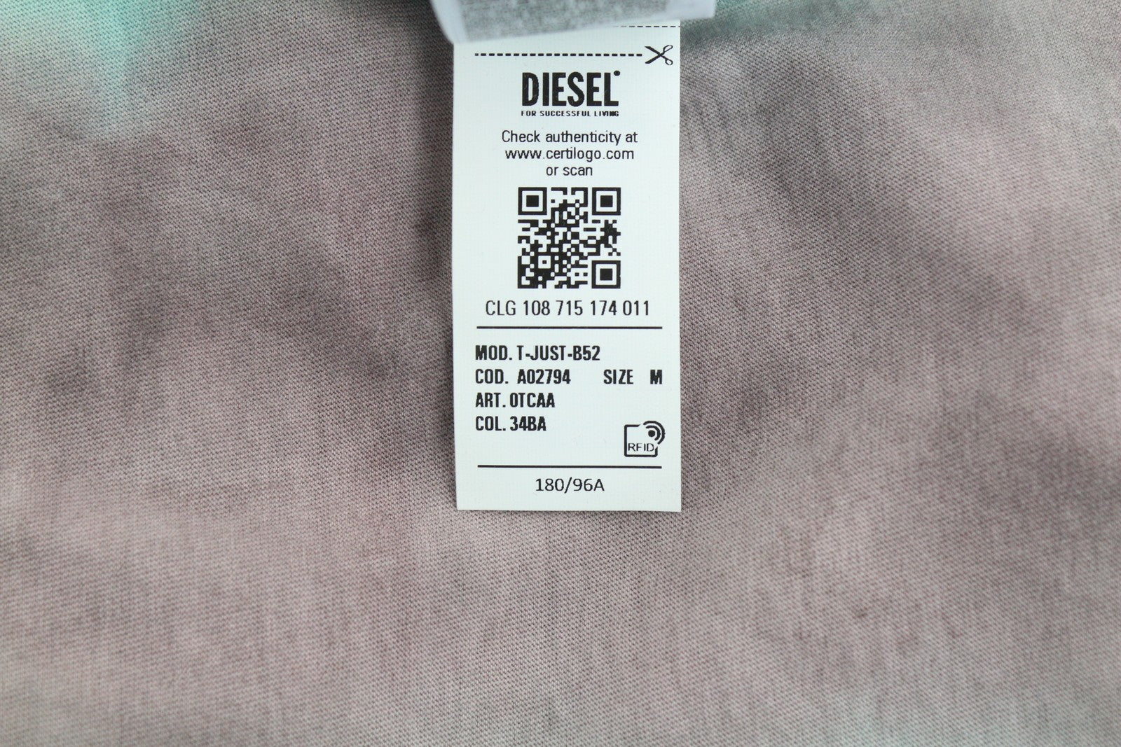 DIESEL T-Just-B52 Men T-Shirt M Short Sleeved Acid Wash Effect Crew Neck RRP€125