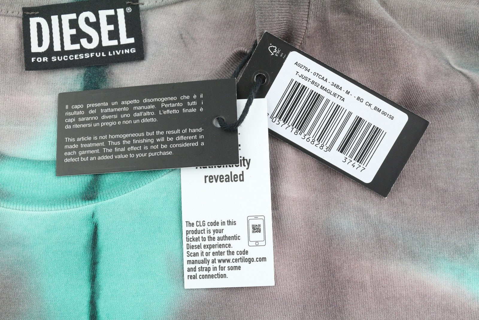 DIESEL T-Just-B52 Men T-Shirt M Short Sleeved Acid Wash Effect Crew Neck RRP€125