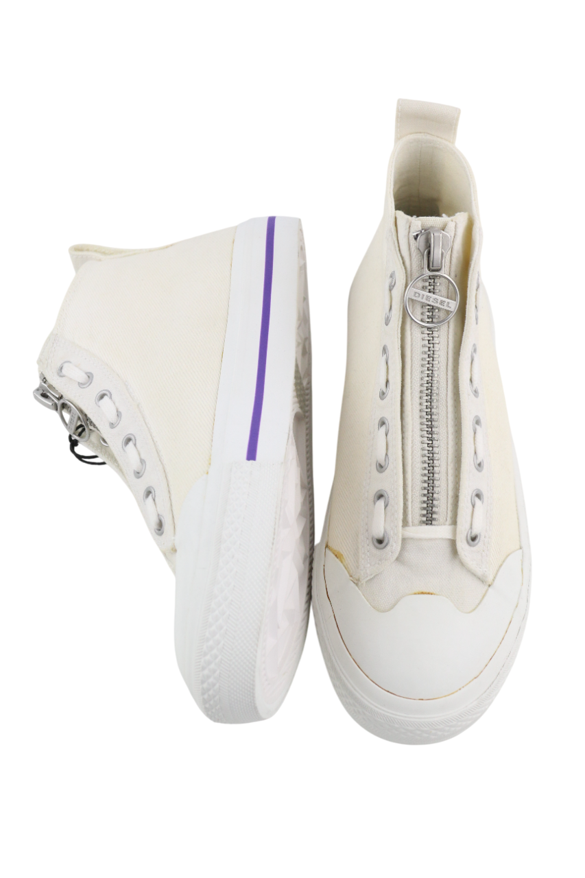 DIESEL S-Astico Mzip Womens Sneakers EU40.5 Zipper Almond Toe RRP€180