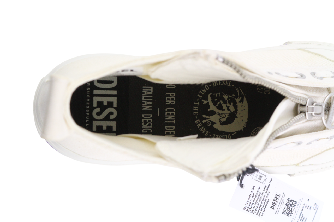 DIESEL S-Astico Mzip Womens Sneakers EU41 White Zipper Almond Toe Ankle RRP€180